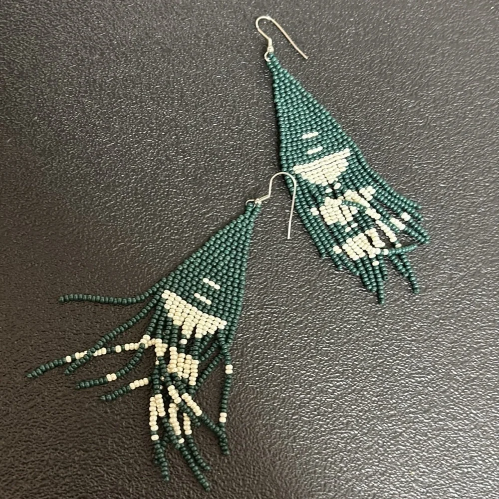 Jade Beaded Fringe Southwestern Hook Dangle Boho Earrings